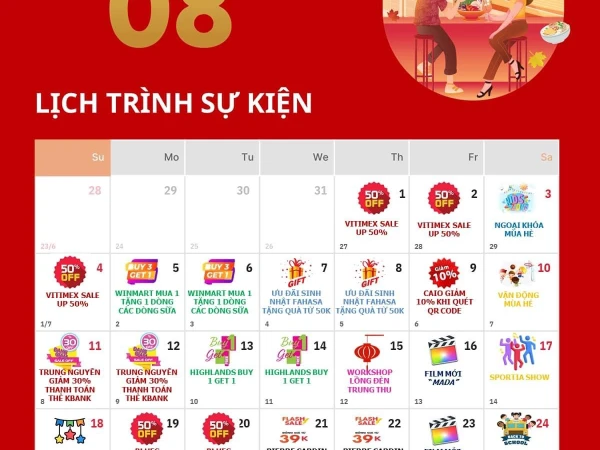 BẢNG TIN SỰ KIỆN THÁNG 8 VINCOM HẬU GIANG