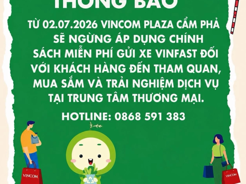 📢 THÔNG BÁO VỀ VIỆC DỪNG CHÍNH SÁCH MIỄN PHÍ GỬI XE VINFAST