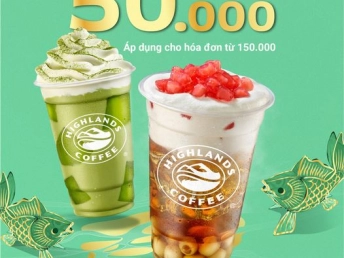Highlands Coffe-Rộn ràng ưu đãi giảm 50.000 VNĐ cho hóa đơn từ 150.000 VNĐ