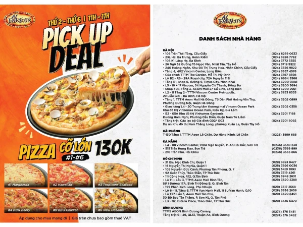 Đồng giá Pizza cỡ lớn tại Al Fresco's | Pick-up Deal