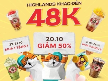 Trà ngon phải có bạn hiền - deal ngon phải nhắc Highlands Coffee khao 48K trên BAEMIN Vietnam