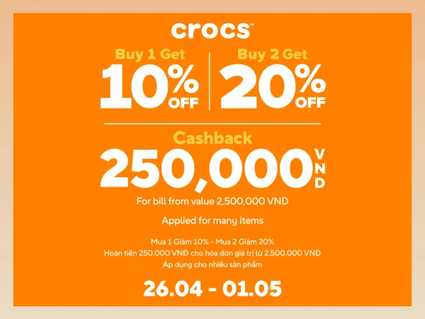 Uu đãi lễ lớn Crocs giảm giá và hoàn tiền thêm 250k