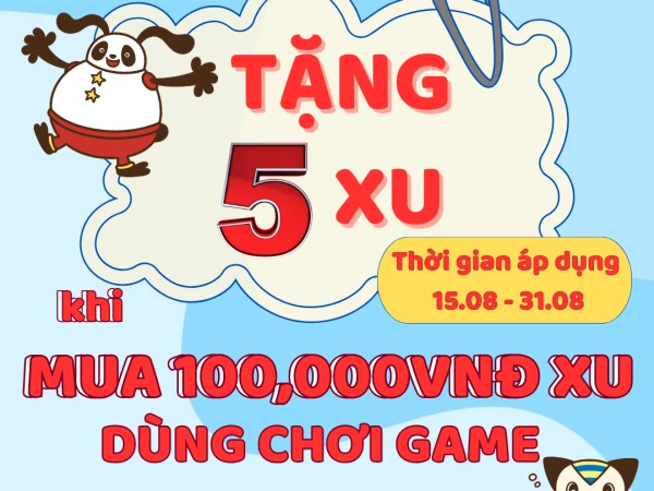 KIDZOOONA - MUA 100,000VNĐ XU GAME TẶNG 5 XU CHƠI MÁY GAME