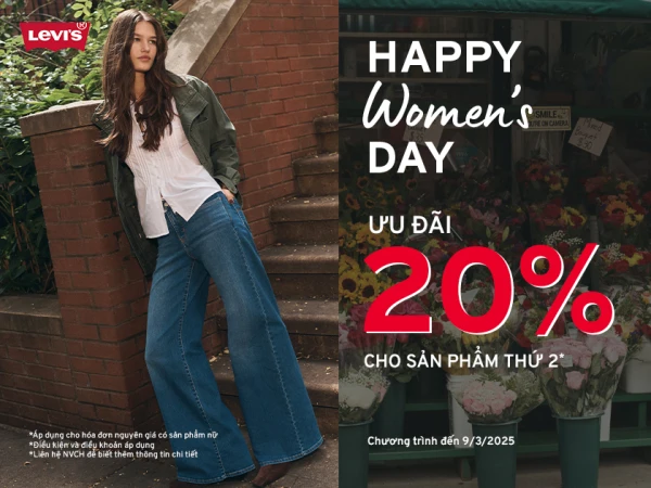 Levi's ưu đãi 20% sản phẩm thứ 2 cho hoá đơn có sản phẩm nữ nguyên giá.