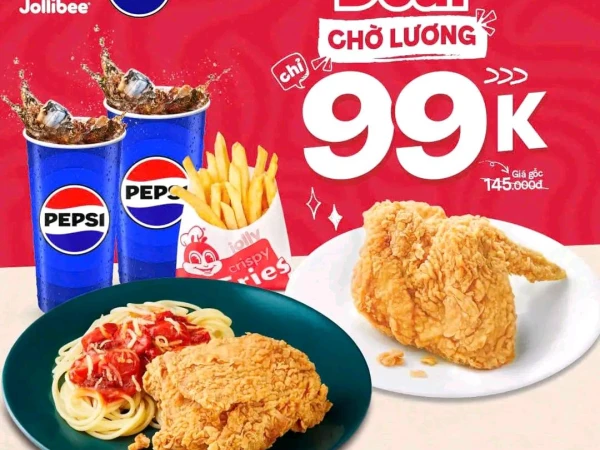 Deal Jolly Week cực hấp dẫn đã quay lại với combo gồm 02 Miếng Gà Giòn Vui Vẻ, 01 Mý Ý Jolly