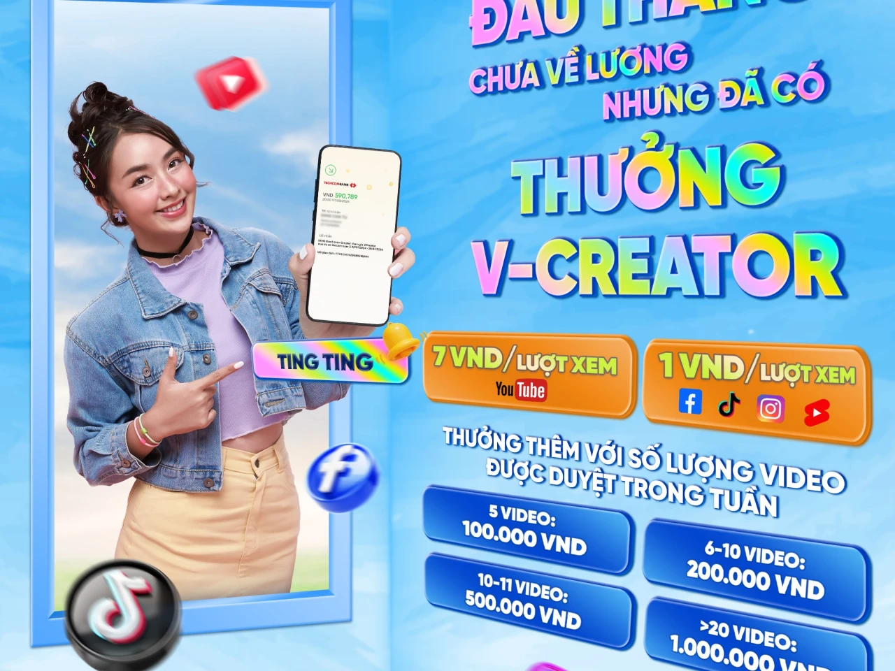 ĐẦU THÁNG CHƯA CẦN ĐỢI LƯƠNG, NHƯNG ĐÃ CÓ THƯỞNG V-CREATOR