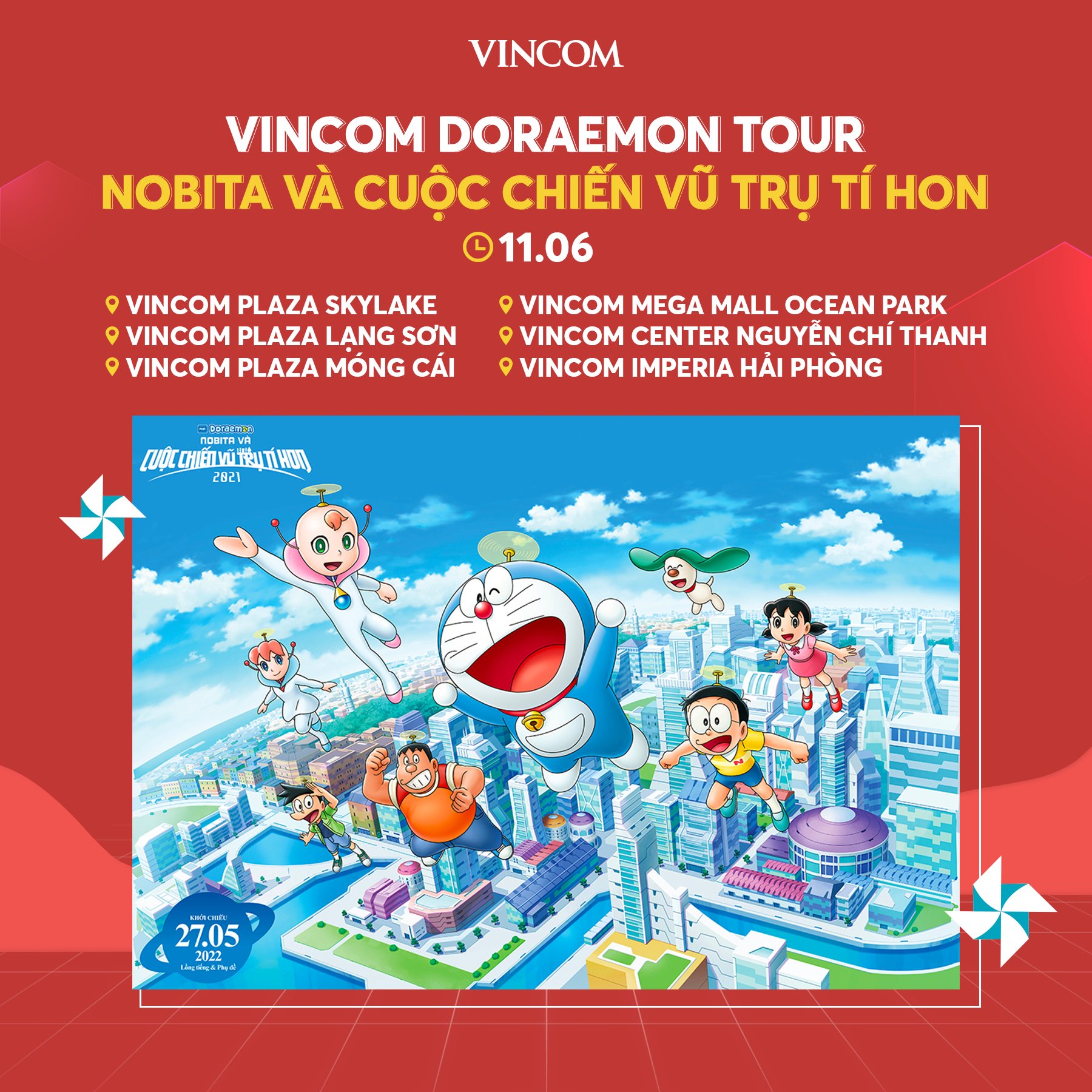 Vincom Doraemon Tour là một chương trình thú vị dành cho các bé yêu thích Doraemon. Nơi đây sẽ mang đến cho các bé cơ hội gặp gỡ và giao lưu với chú mèo máy thông minh này, tham gia nhiều hoạt động vui nhộn và tận hưởng không gian giải trí tuyệt vời trong lòng thành phố.