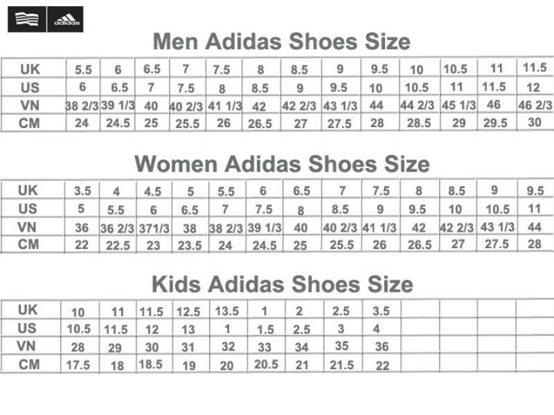 Kích thước giày Adidas