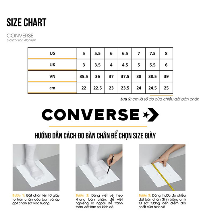 bảng size giày Converse