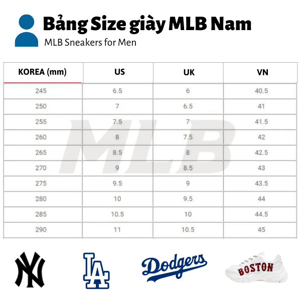 bảng size MLB nam