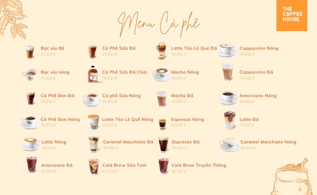 menu cà phê đa dạng