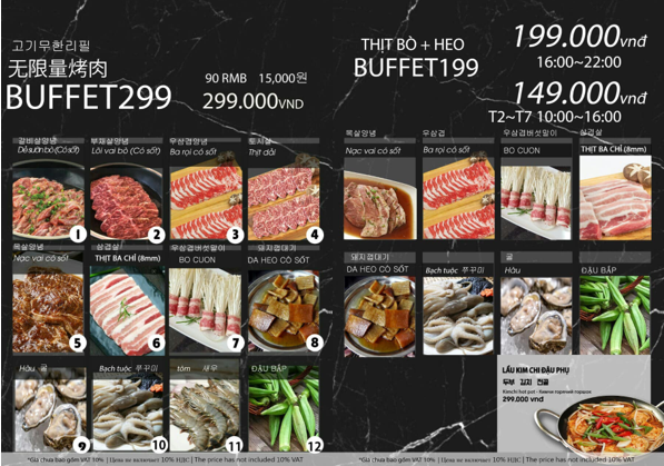 buffet 299k và 199k