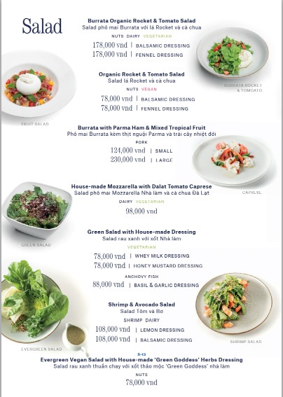 menu salad với rau tươi