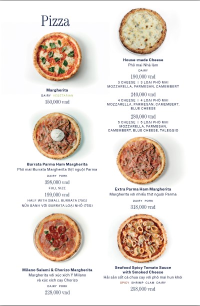menu pizza đa dạng và phong phú