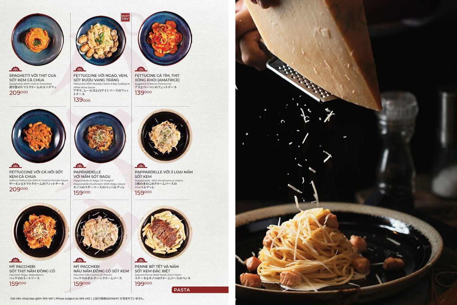 các món pasta hấp dẫn tại nhà hàng