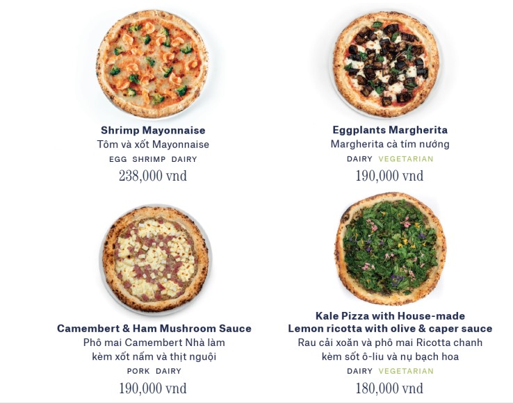 menu pizza đa dạng và phong phú