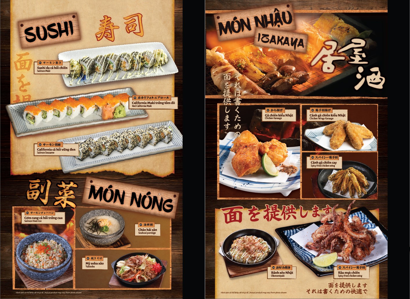 menu sushi và món nhậu
