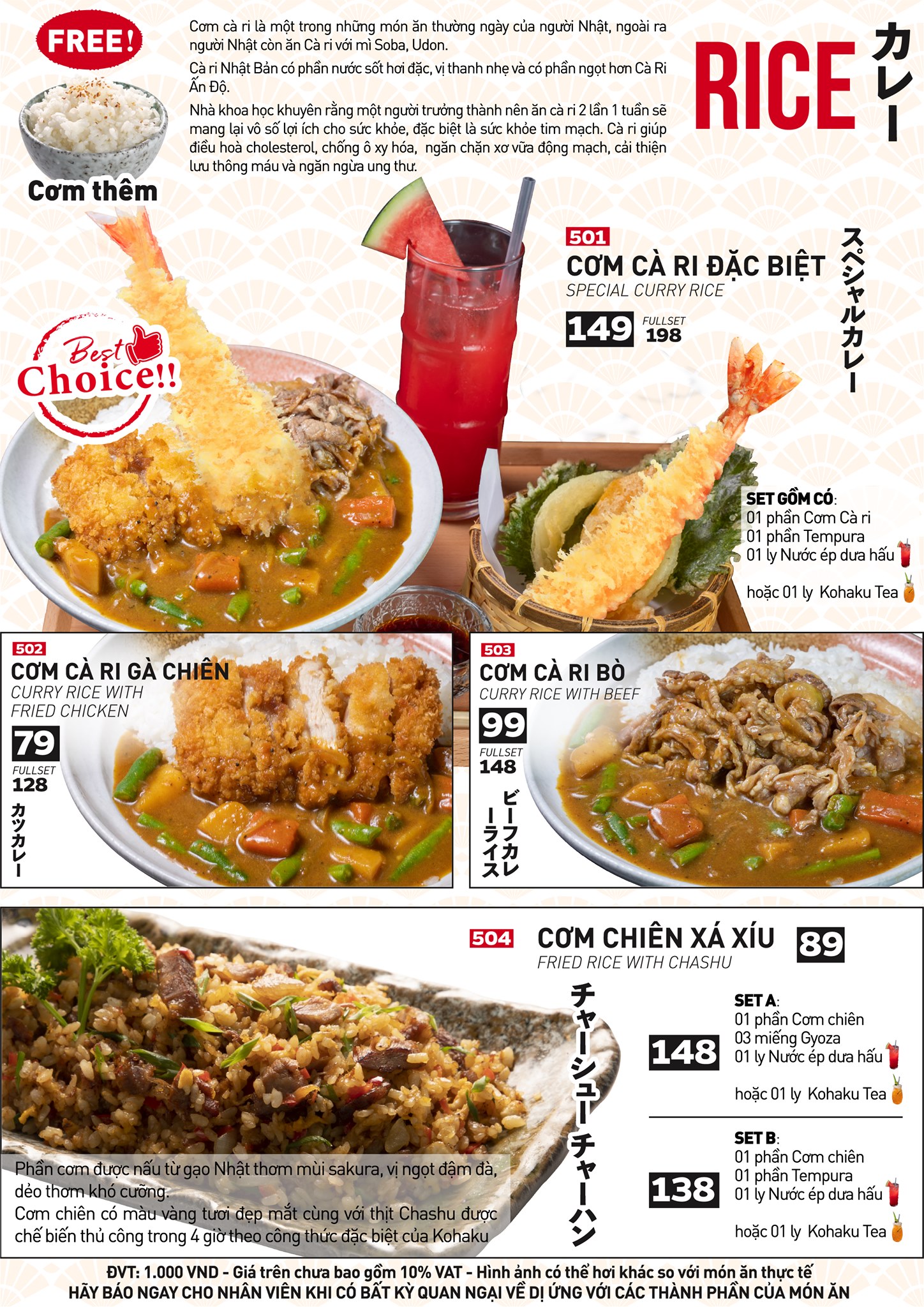 menu cơm được chế biến chuẩn vị Nhật