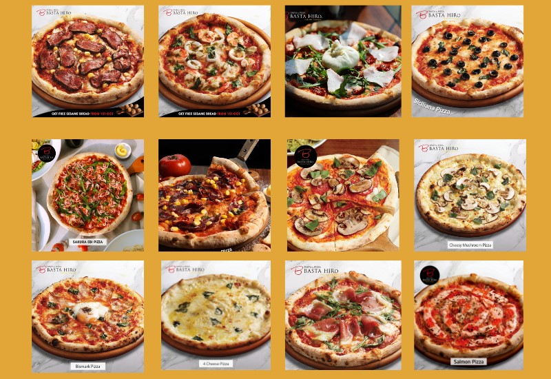 menu bánh pizza đa dạng
