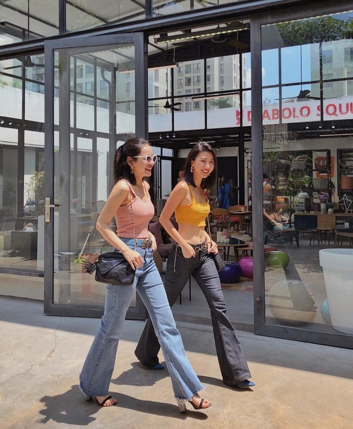 chipu và quỳnh anh shyn diện quần ống loe khoe chân dài
