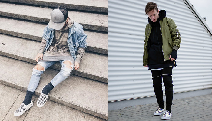 phối giày vans caro với áo khoác bomber